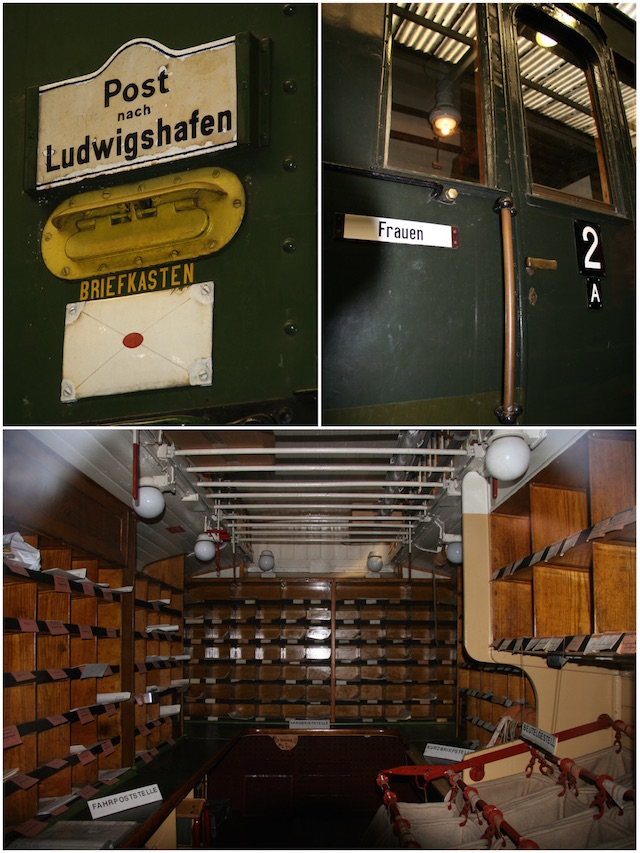 Oben links und unten ein Postwagen, oben rechts das Frauenabteil eines preußischen Personenwagens (hier mit äußerer Blechhülle)