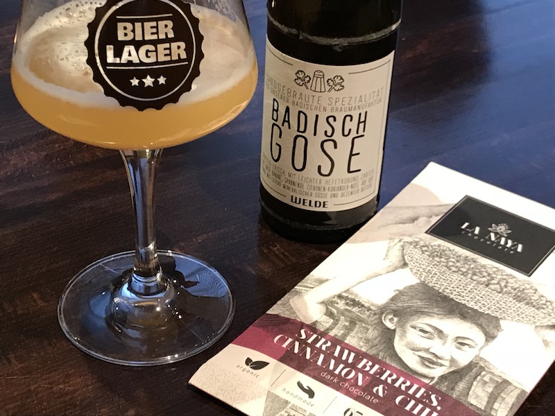 Die Schokolade von La Naya aus Litauen ist dem Sauerbier Badisch Gose ein gleichwertiger Partner 